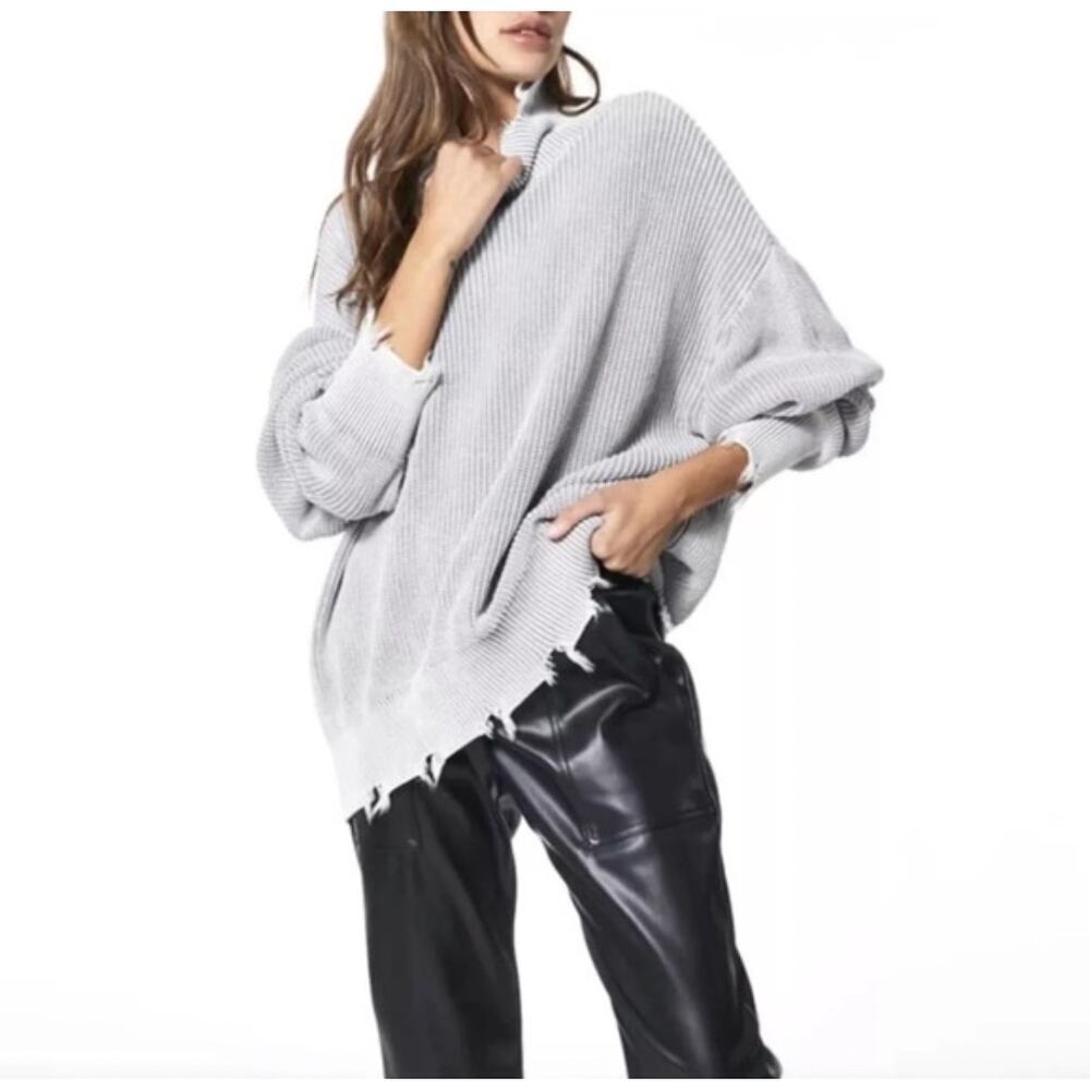 NWT Young Fabulous Broke Size Medium Distressed Gray Turtleneck Cotton Sweater